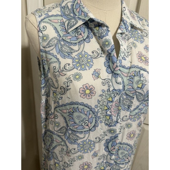 Tribal Jeans Paisley Shirt Top Sleeveless Blue White Floral Print Size Petite Sm - Picture 3 of 5